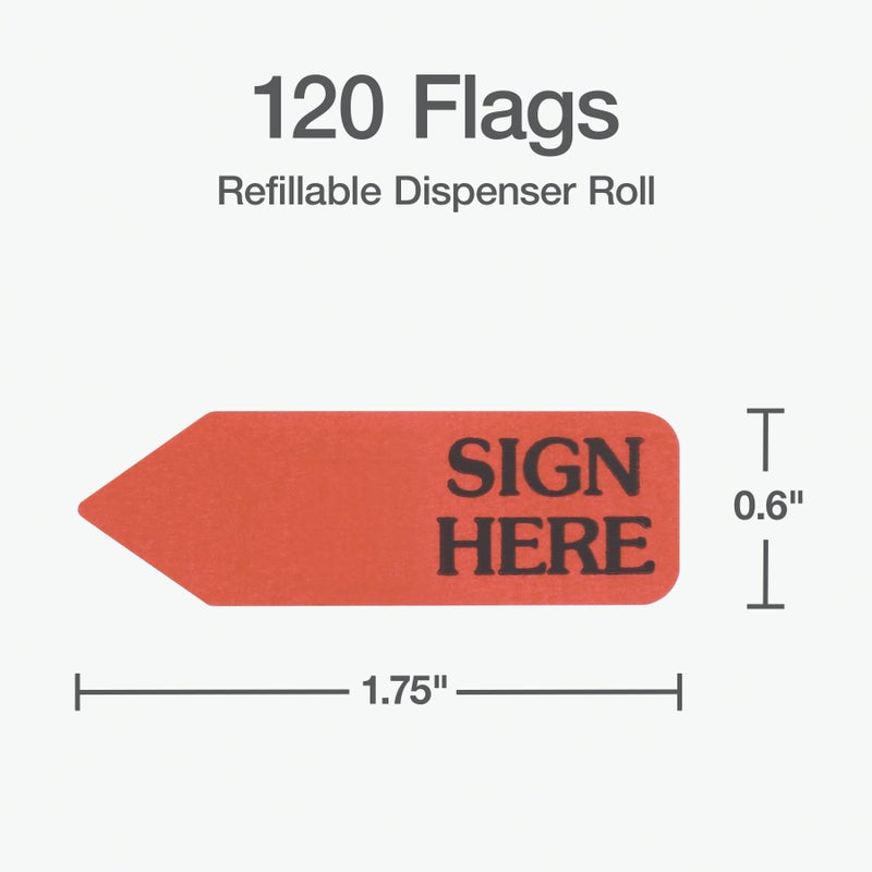 Redi-Tag Sign Here Printed Arrow Dispenser Flags, 120 Flags per Dispenser, 1-7/8 x 9/16 Inches, Red (81024) - Image 2